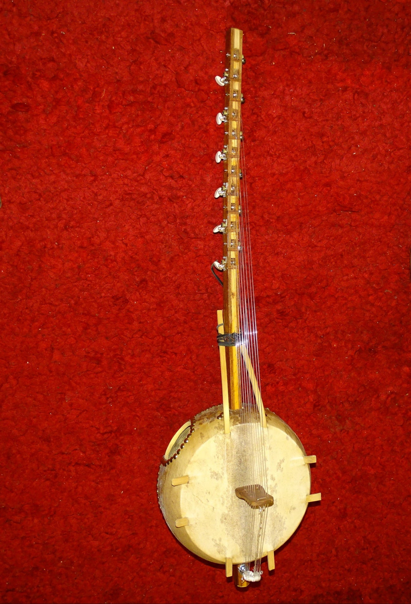 Kamélé n'Goni, 12 cordes en nylon, fait au Mali dans la tradition ! 1,10 mètres de hauteur, caisse en potiron de 35 centimètres de diamètre, la harpe Africaine !