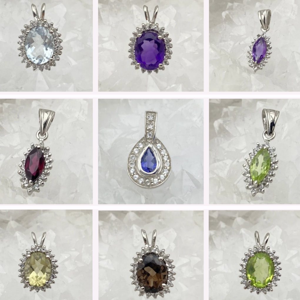 Retro Collection | Silver pendant set with a gemstone in: Aquamarine - Amethyst - Garnet - Iolite - Peridot - Smoky Quartz or Lemon!