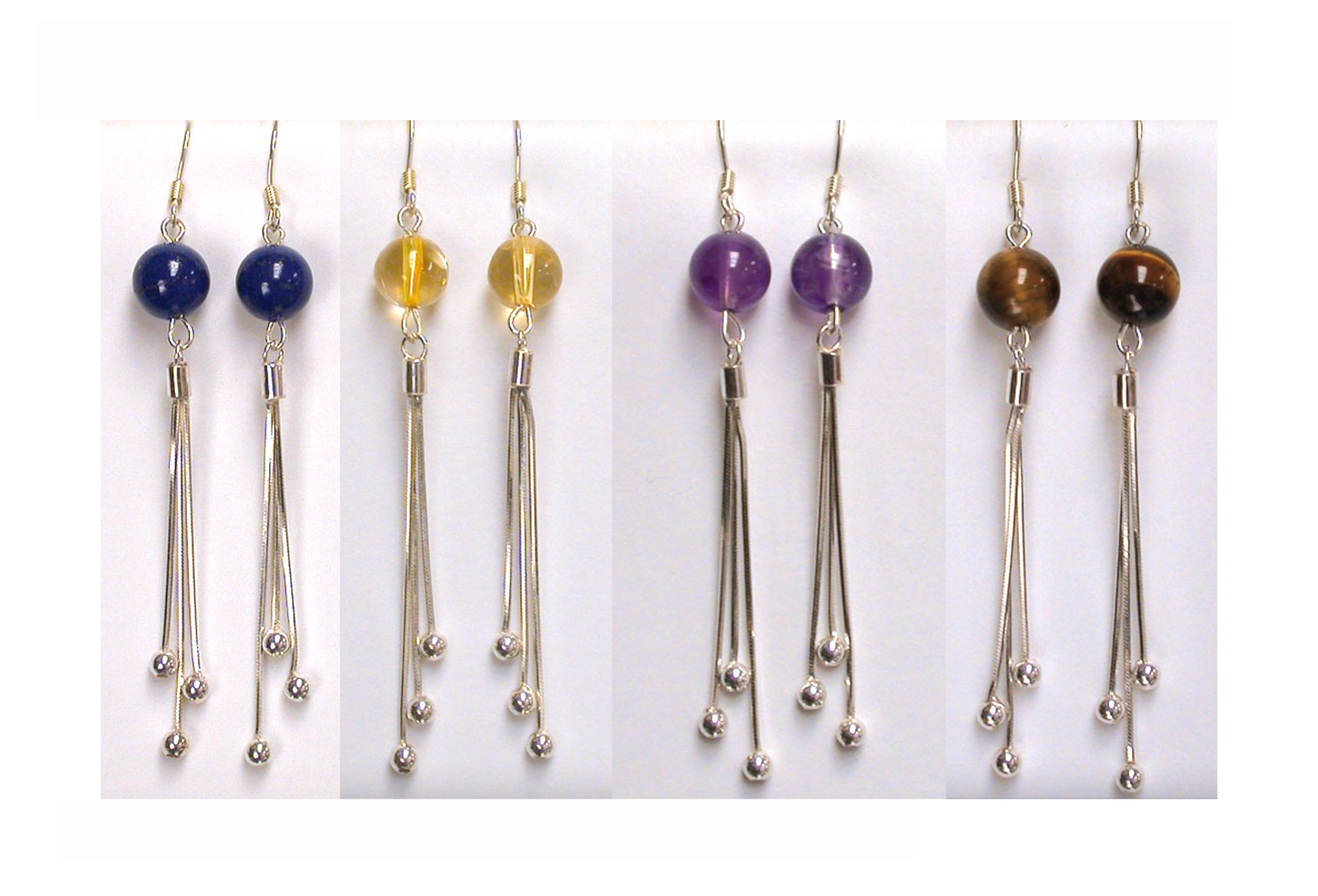 Boucles d'oreilles Argent, en améthyste, citrine, lapis lazuli ou oeil de tigre, perle de 8mm avec fantaisies, qualité AA à AAA !