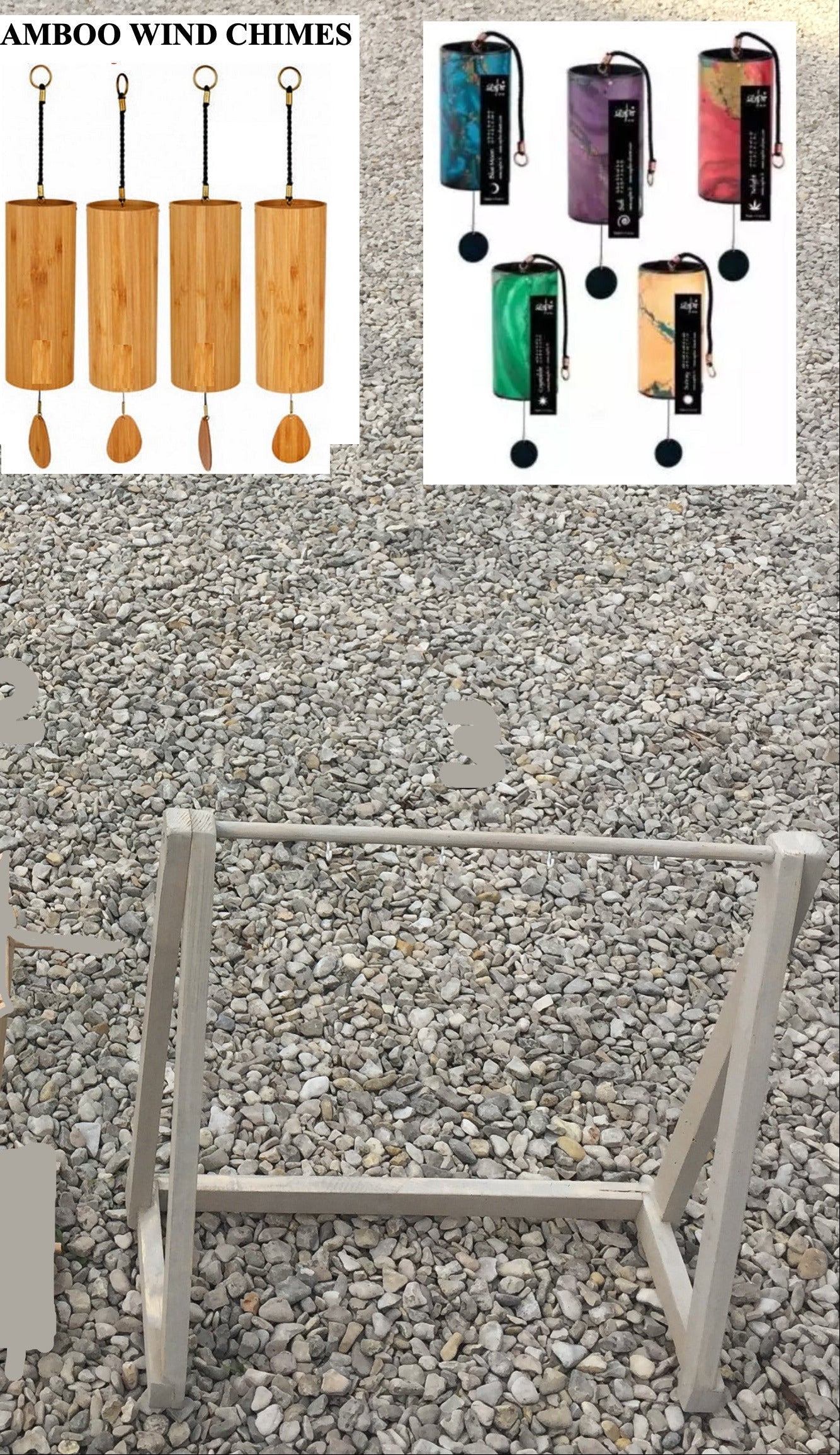 Wooden stand for Koshi, Zaphir or other style chimes - 45 cm x 60 cm wide - Zen Curiosity creation