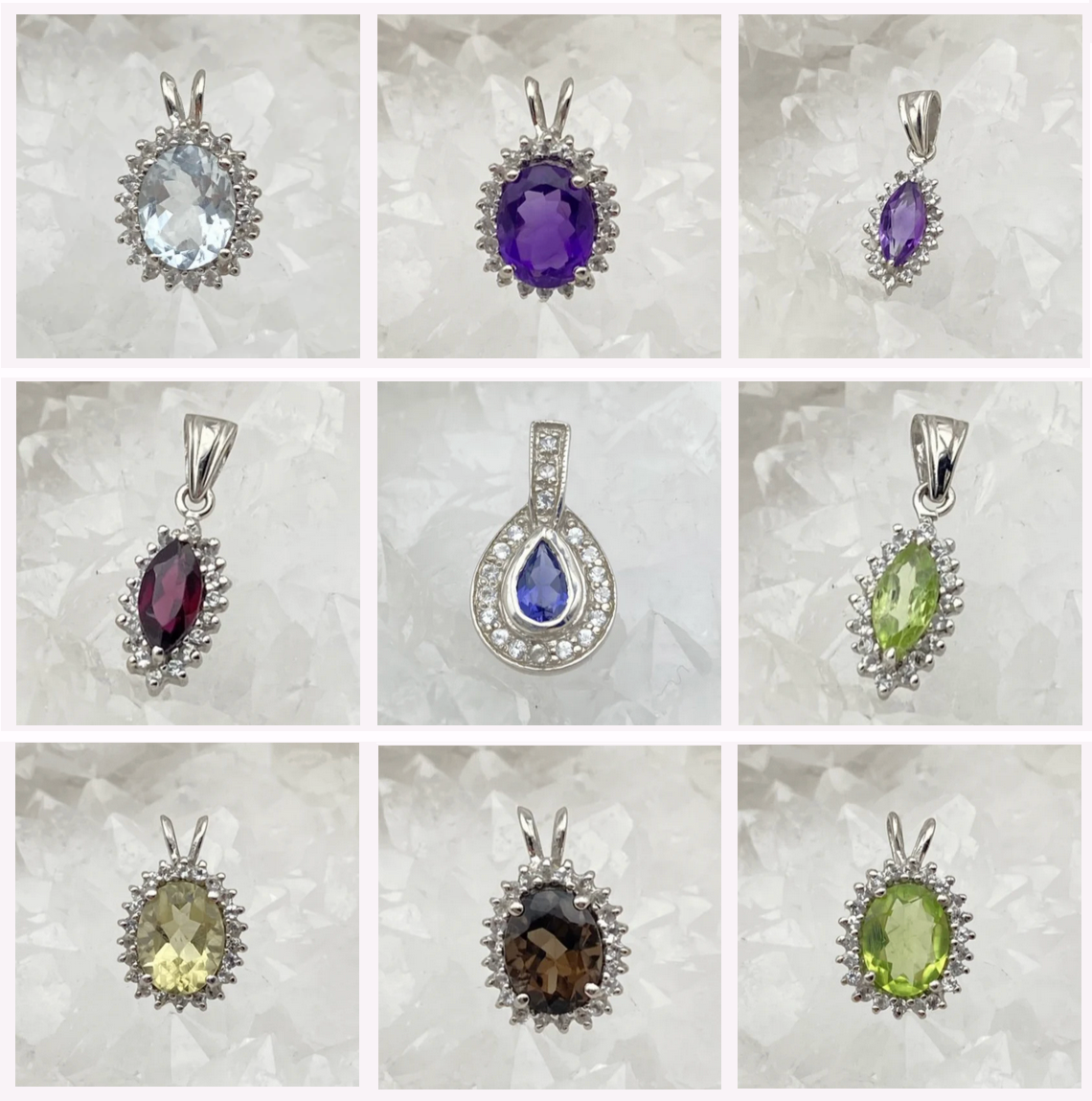 Retro Collection | Silver pendant set with a gemstone in: Aquamarine - Amethyst - Garnet - Iolite - Peridot - Smoky Quartz or Lemon!