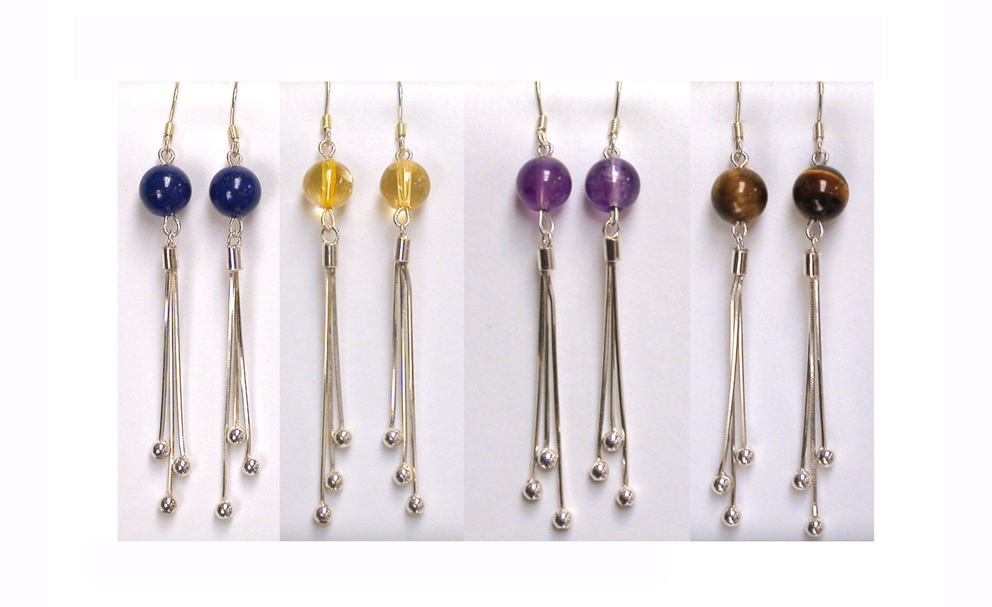 Boucles d'oreilles Argent, en améthyste, citrine, lapis lazuli ou oeil de tigre, perle de 8mm avec fantaisies, qualité AA à AAA !