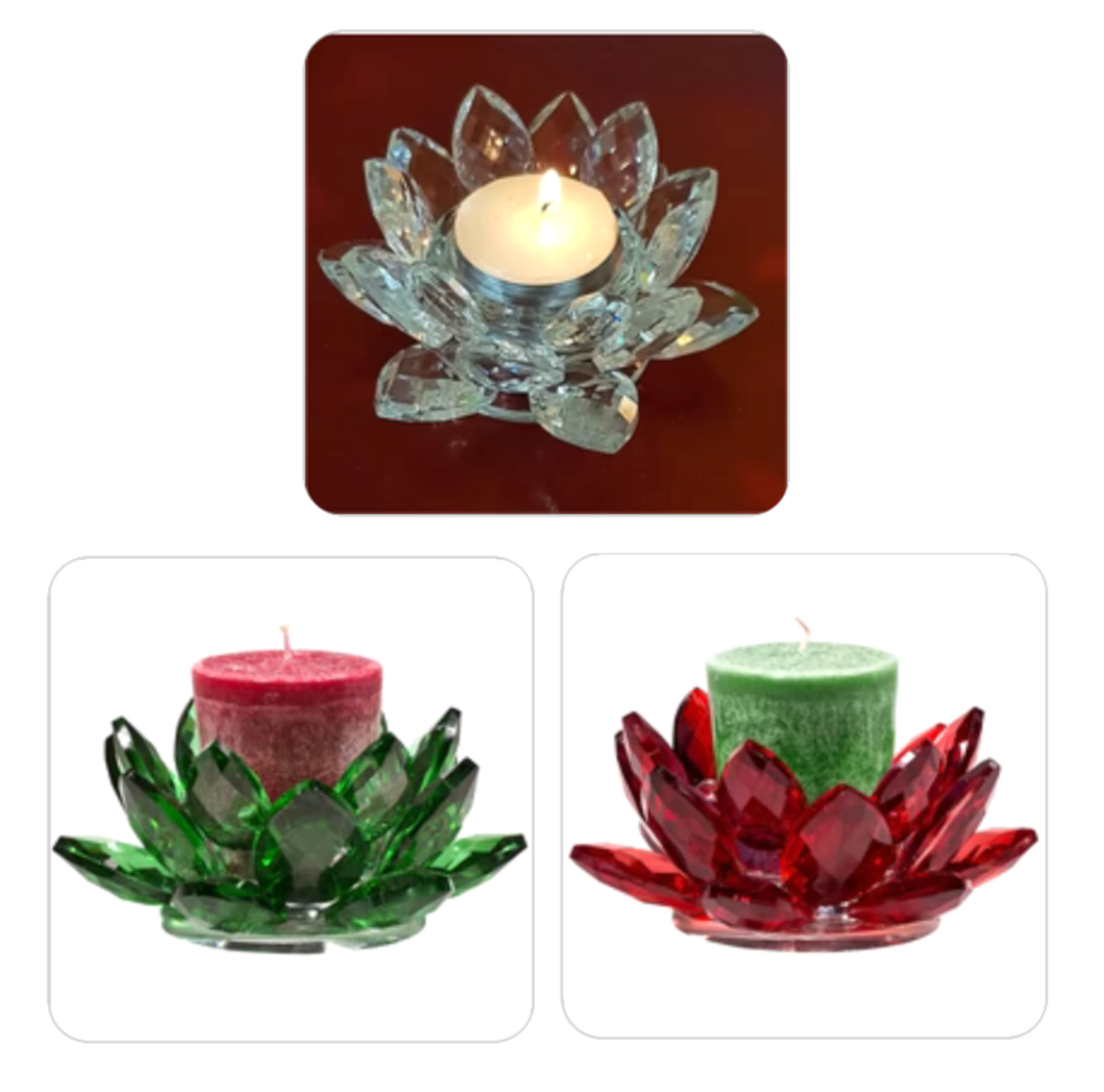 Élégant bougeoir en forme de lotus, 3 couleurs au choix. Fait en verre - 11x5,5 cm - 262 gr. !