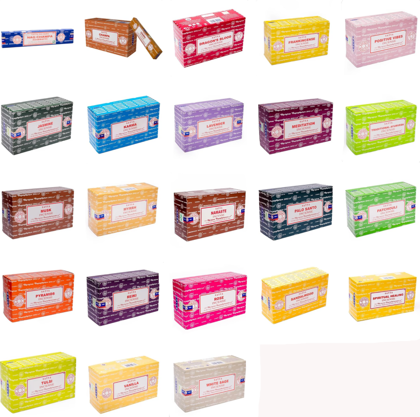 Encens 'Satya Agarbatti' – Série Classique. 23 parfums au choix ! Vendu à l’unité ou en pack de 12. Marque reconnue, qualité garantie pour vos ambiances !