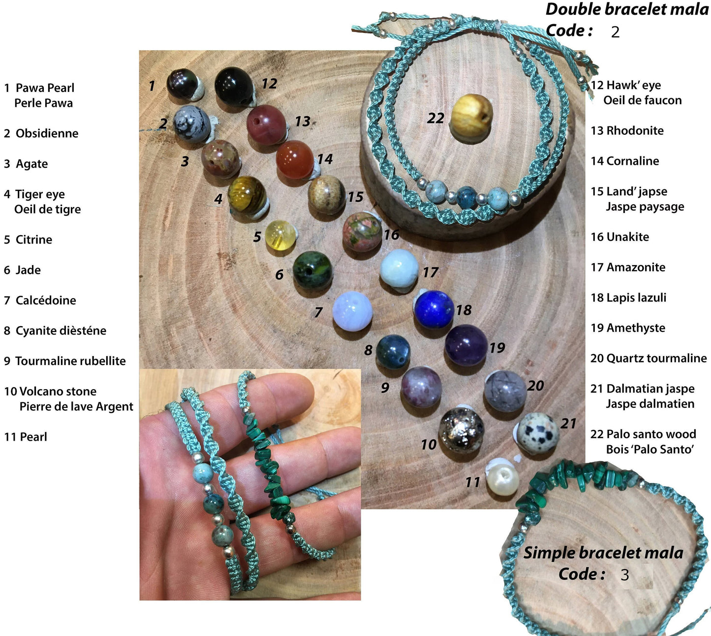 đ§” Bracelet fait main en coton tressĂ© et pierre naturelle â CrĂ©ation unique CrĂ©atipik