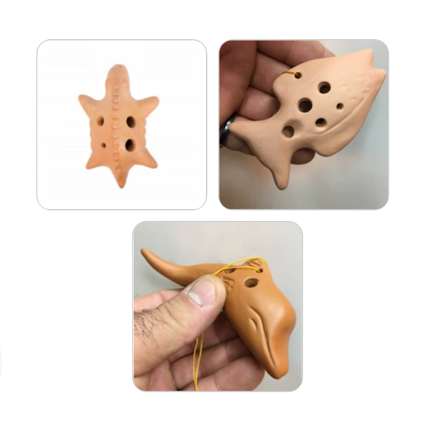 Ocarina en terre cuite, modèles au choix : dauphin, poisson, tortue... Superbes pièces faites au Pérou !