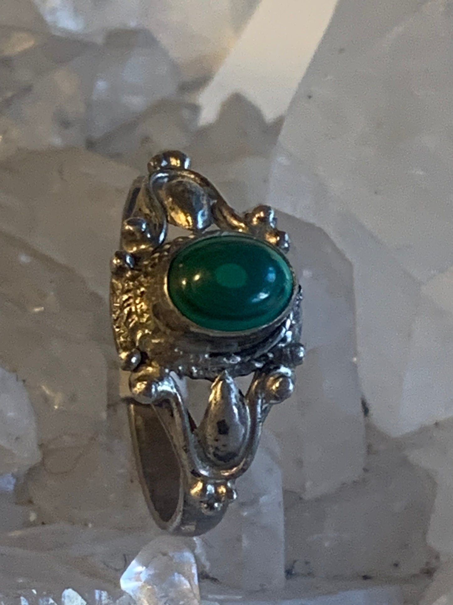 Bague en Malachite du Congo, en Argent 0.925, taille 61 Fr. Superbe pierre singulière !