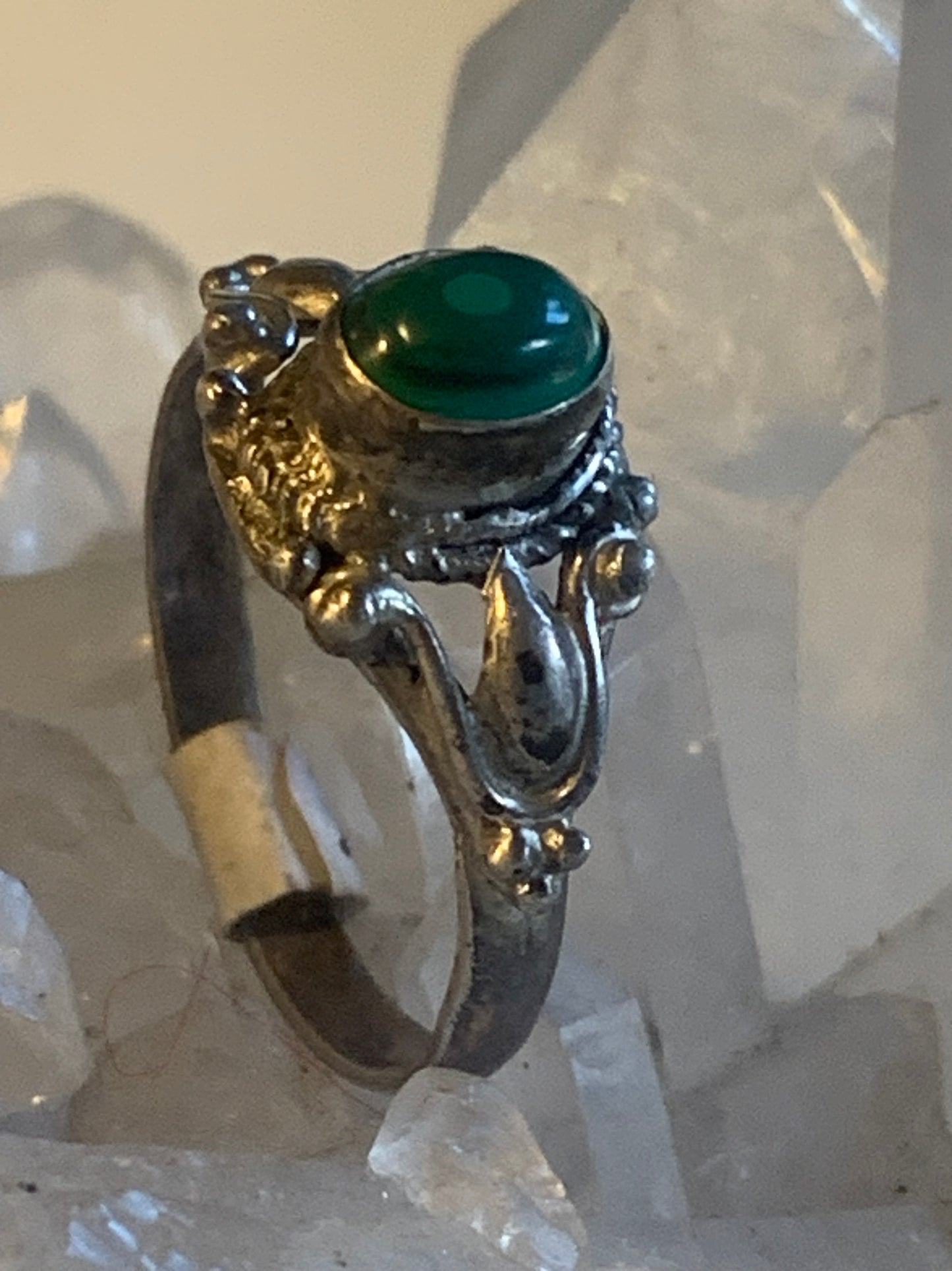 Bague en Malachite du Congo, en Argent 0.925, taille 61 Fr. Superbe pierre singulière !