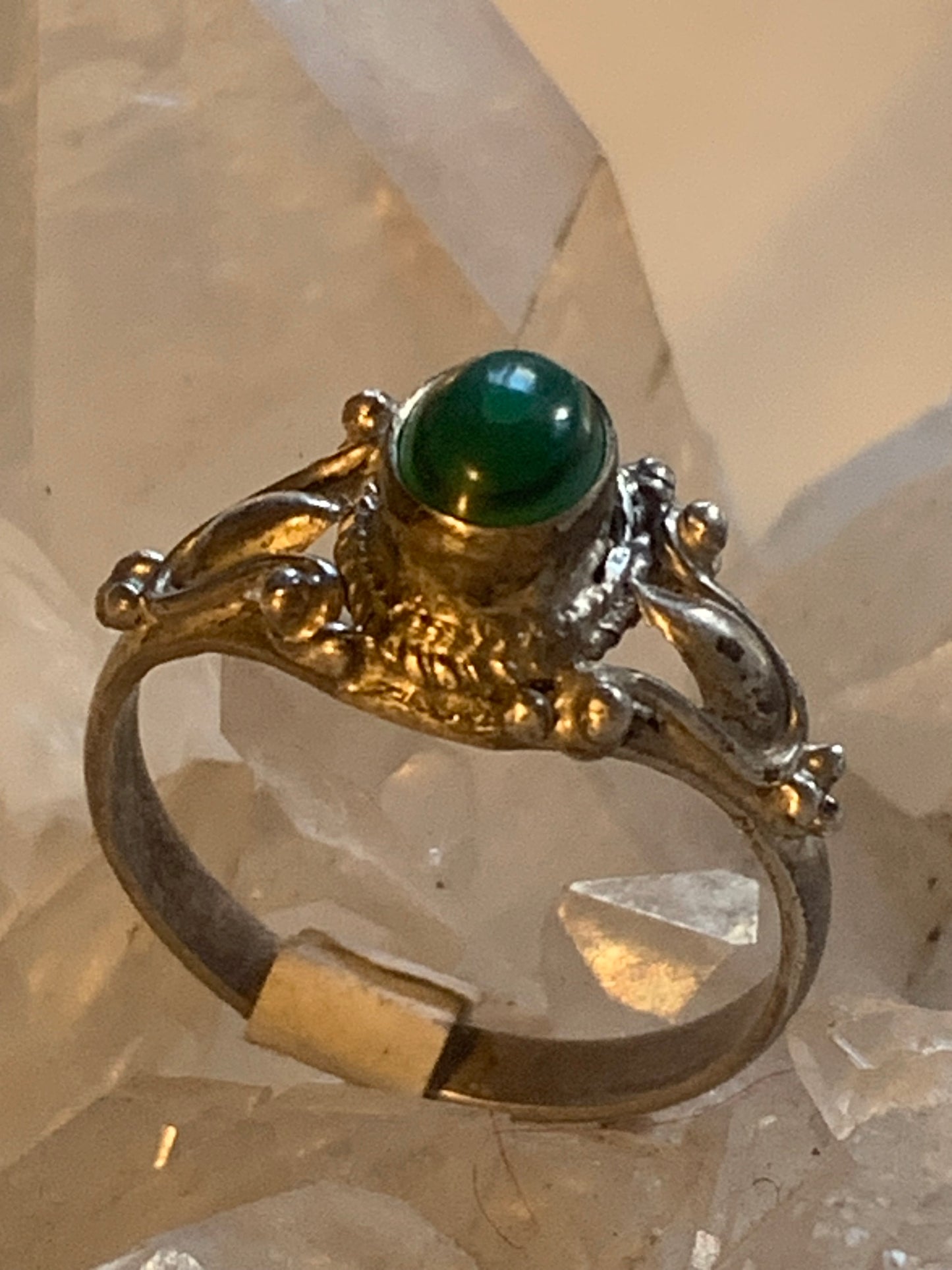 Bague en Malachite du Congo, en Argent 0.925, taille 61 Fr. Superbe pierre singulière !