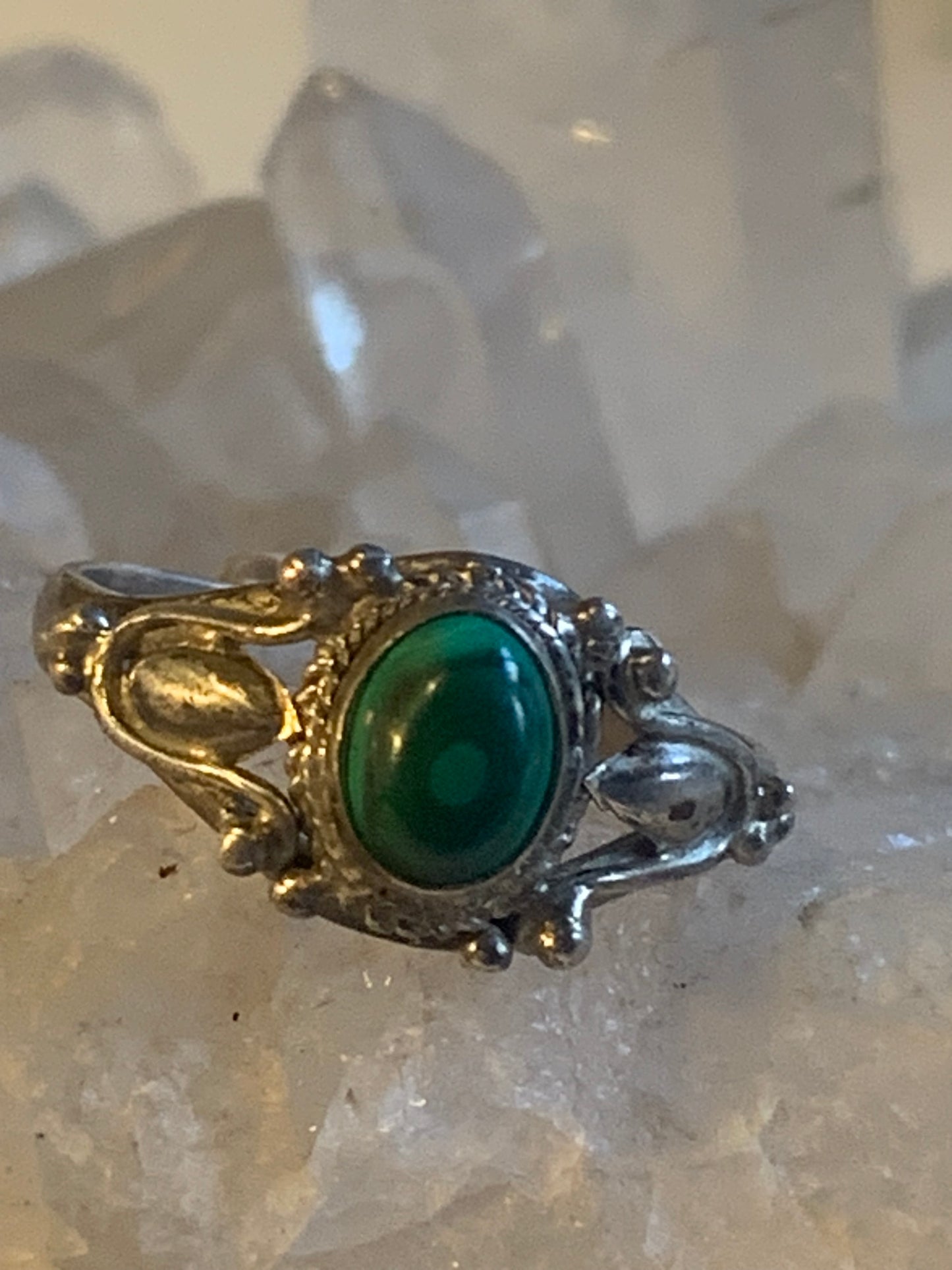 Bague en Malachite du Congo, en Argent 0.925, taille 61 Fr. Superbe pierre singulière !