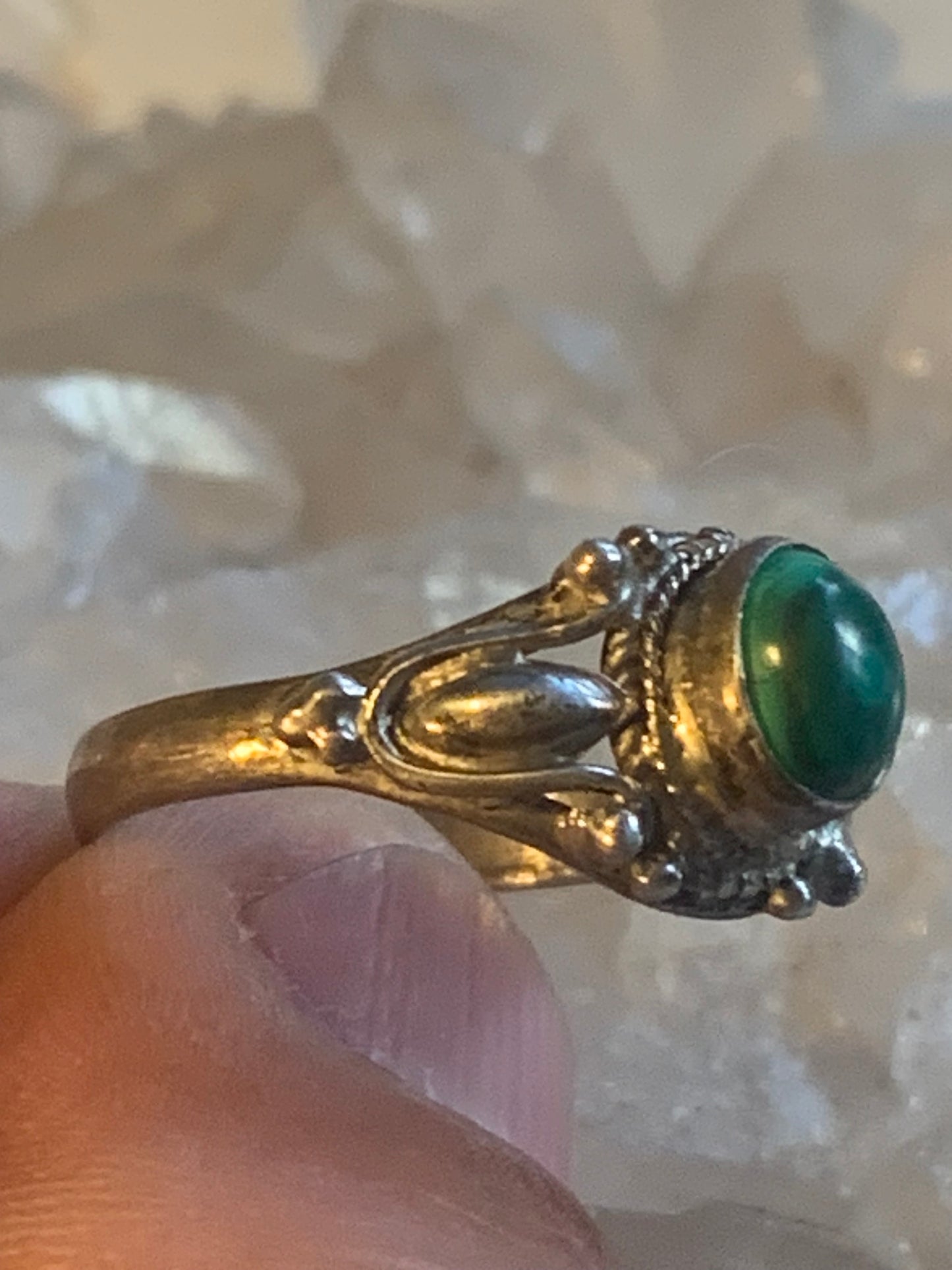Bague en Malachite du Congo, en Argent 0.925, taille 61 Fr. Superbe pierre singulière !