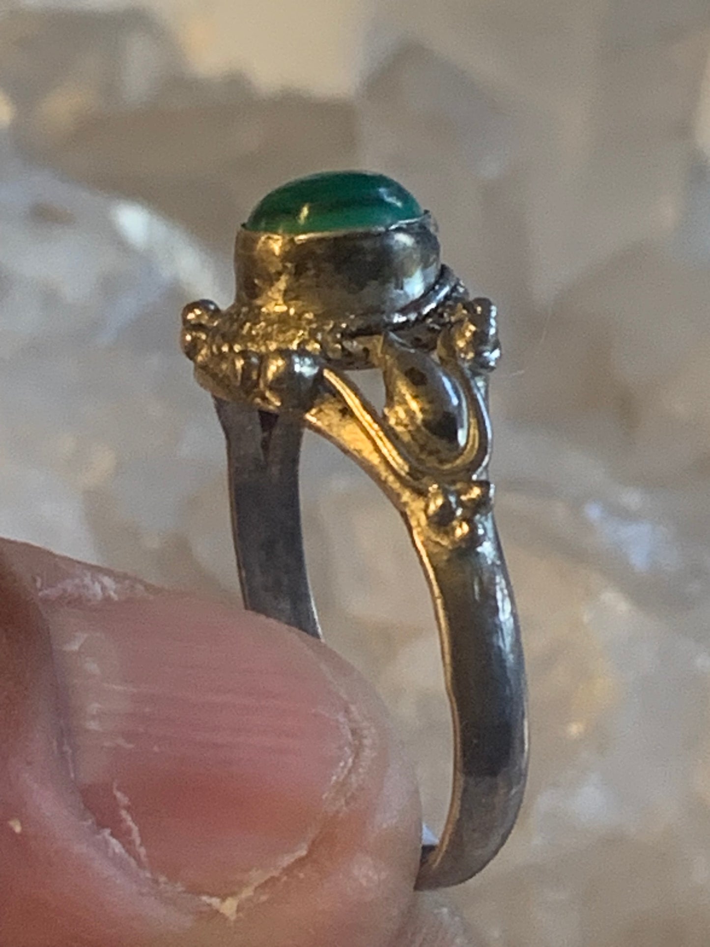 Bague en Malachite du Congo, en Argent 0.925, taille 61 Fr. Superbe pierre singulière !