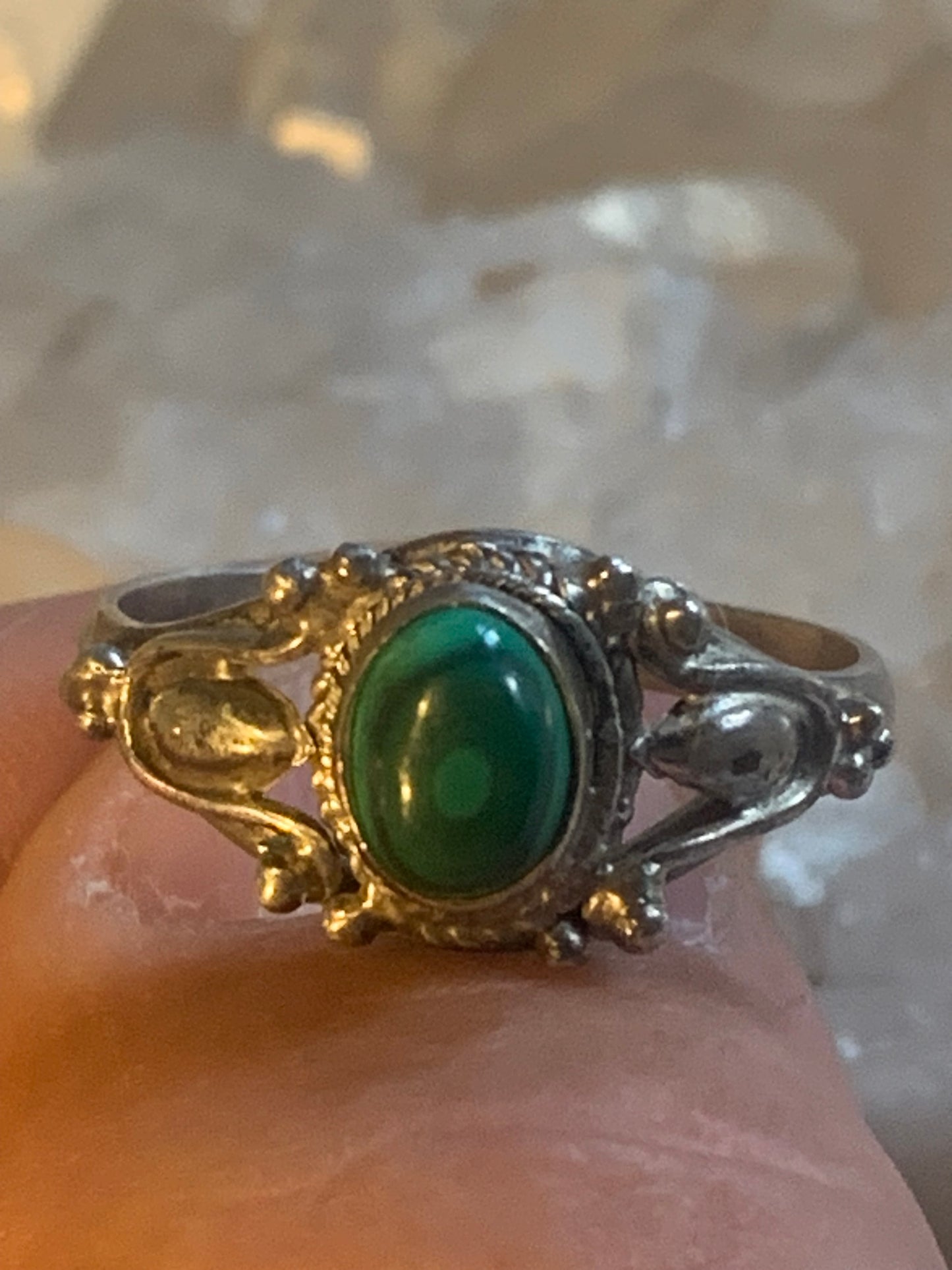 Bague en Malachite du Congo, en Argent 0.925, taille 61 Fr. Superbe pierre singulière !