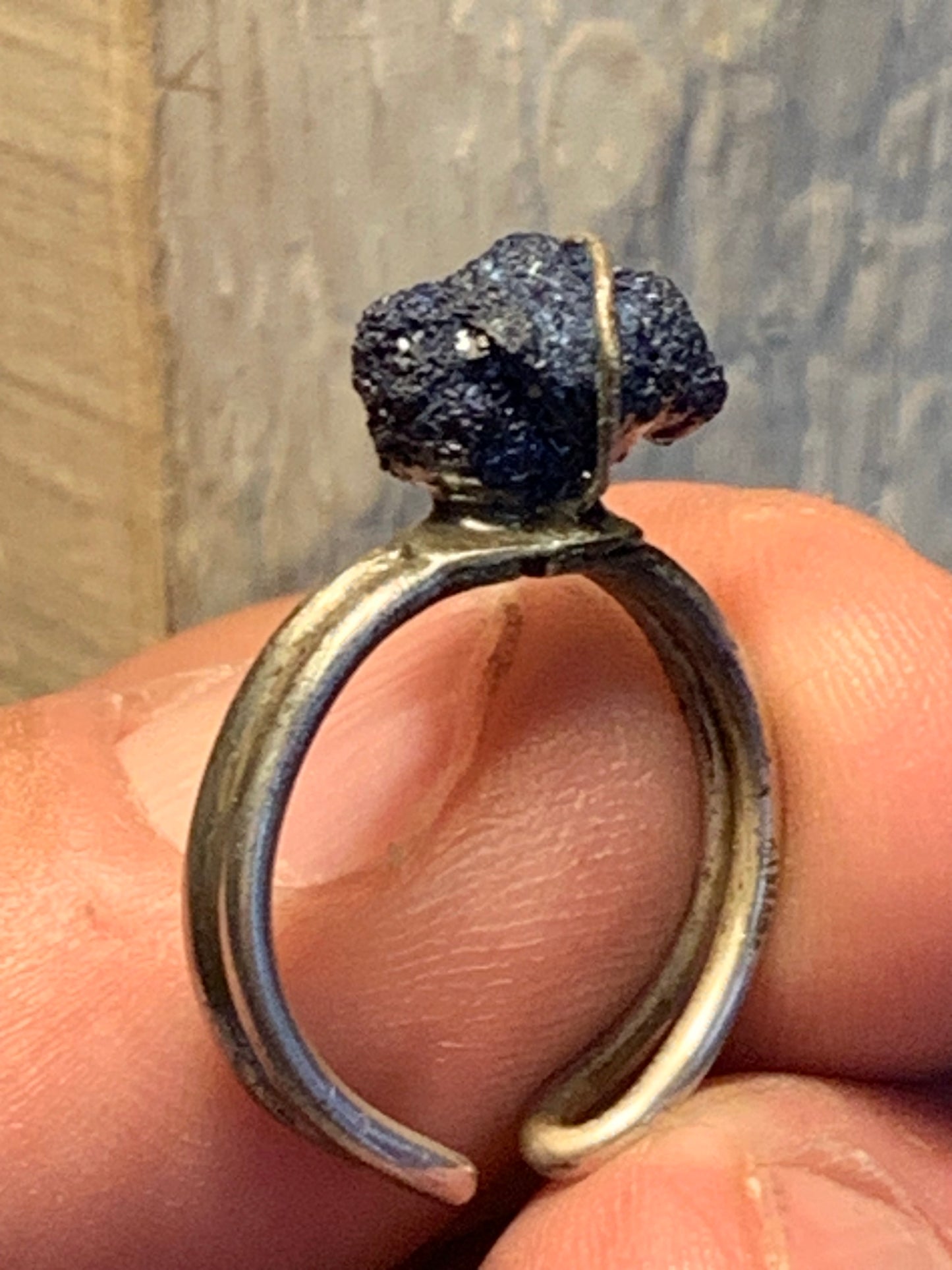 Bague réglable en azurite, Argent 0.925. Superbe pierre brute à l'origine du lapis lazuli !