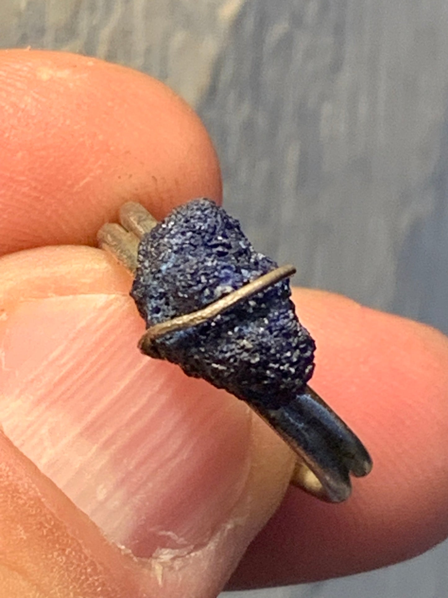 Bague réglable en azurite, Argent 0.925. Superbe pierre brute à l'origine du lapis lazuli !