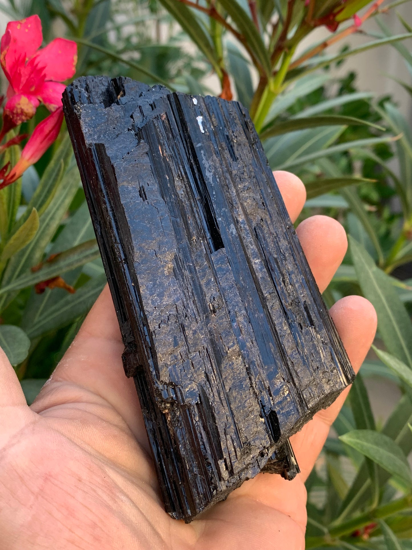 Tourmaline noire, spécimen naturel de 137 x 64 x 40 mm - 568 grammes. Une très belle pièce de belle taille !