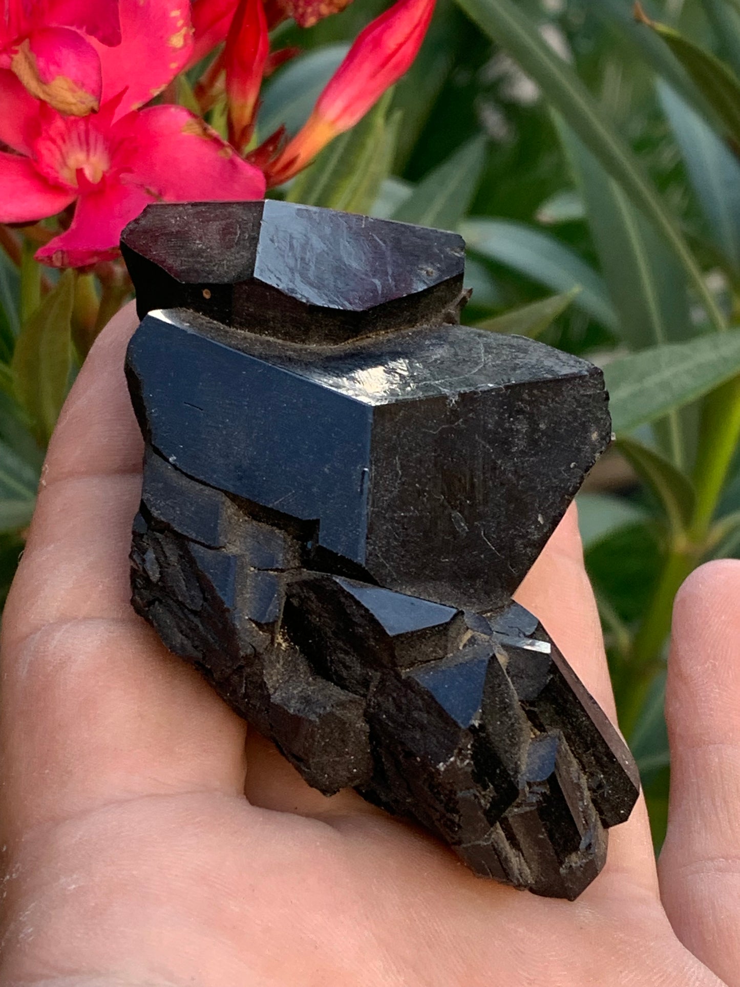 Tourmaline noire, spécimen naturel, macle de 83 x 53 x 32 mm - 166,8 grammes. Une très belle pièce avec plusieurs têtes à 3 faces !