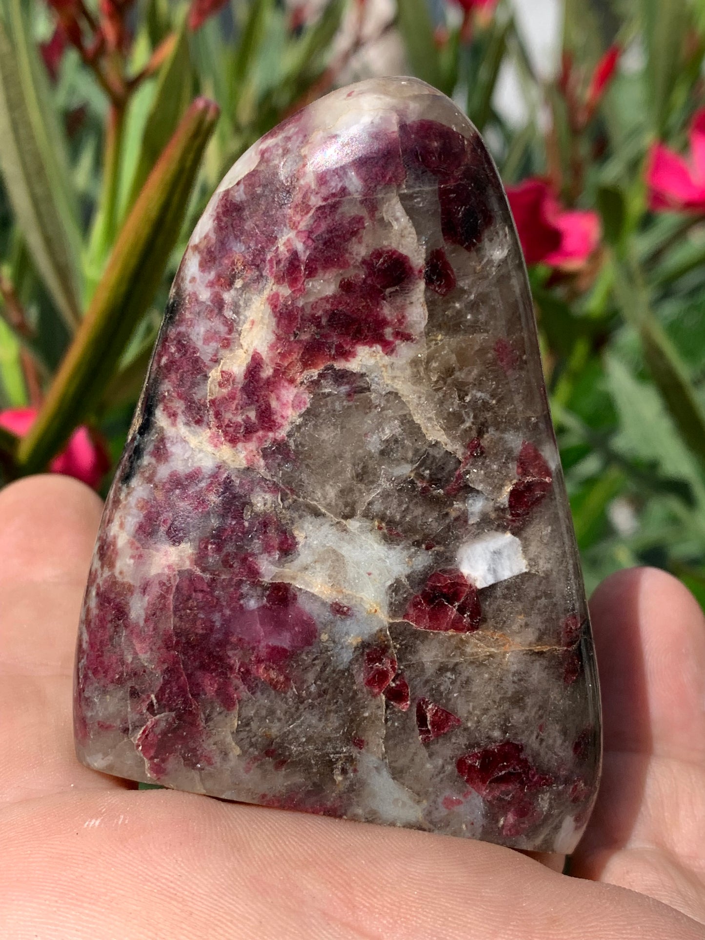 Tourmaline Rubellite, gros galet rond de 76 x 57 x 28 mm - 164,5 grammes. Une très belle et unique pièce !