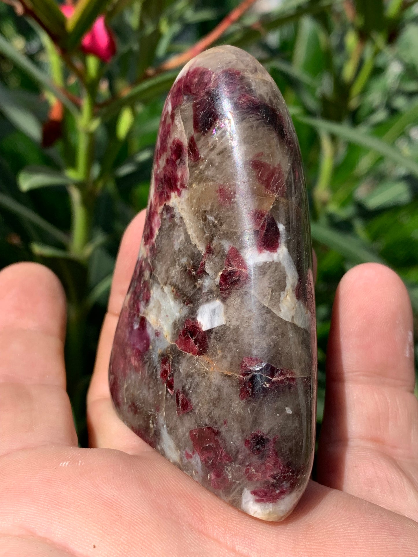 Tourmaline Rubellite, gros galet rond de 76 x 57 x 28 mm - 164,5 grammes. Une très belle et unique pièce !