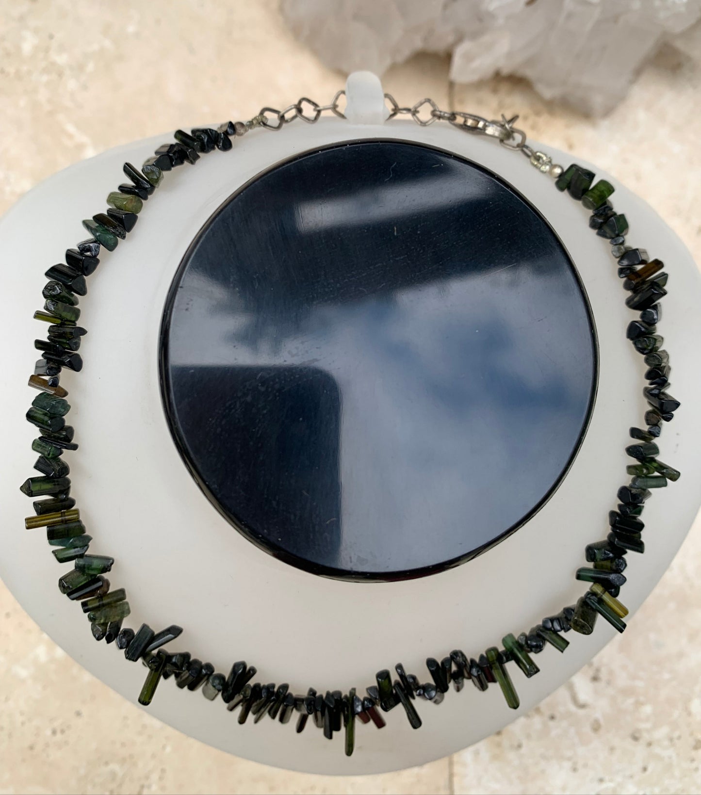 Bijoux d'exception, superbe collier en perle naturelle de tourmaline verte - verdelite - 40 cm - fait sur Argent ! Véritable œuvre d'art, chaque perle est un joyau !