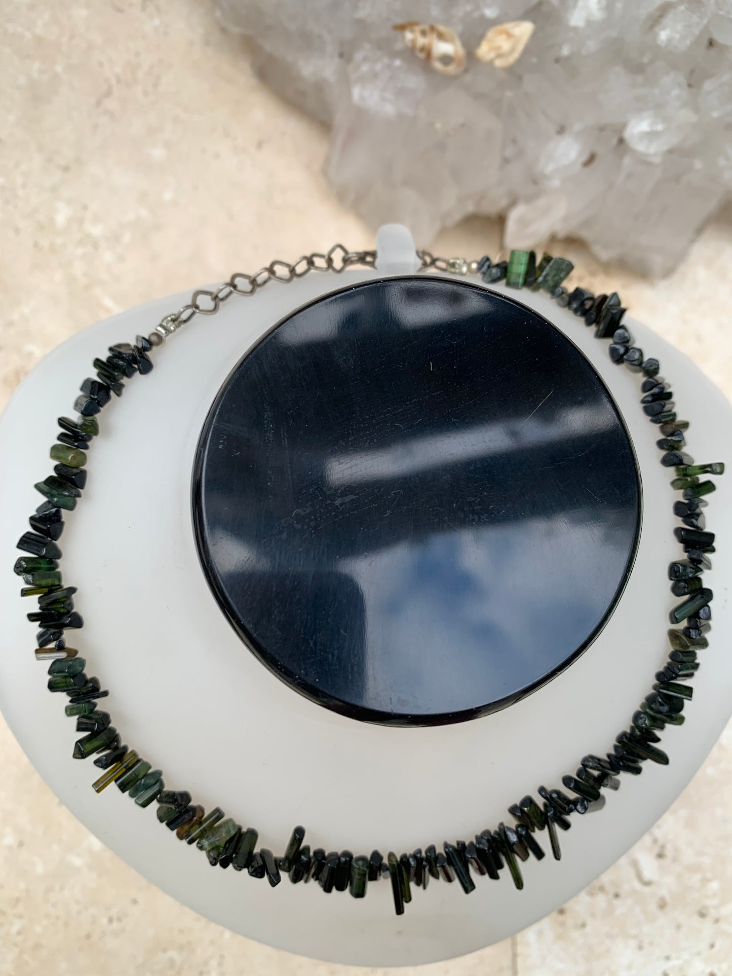 Bijoux d'exception, superbe collier en perle naturelle de tourmaline verte - verdelite - 40 cm - fait sur Argent ! Véritable œuvre d'art, chaque perle est un joyau !