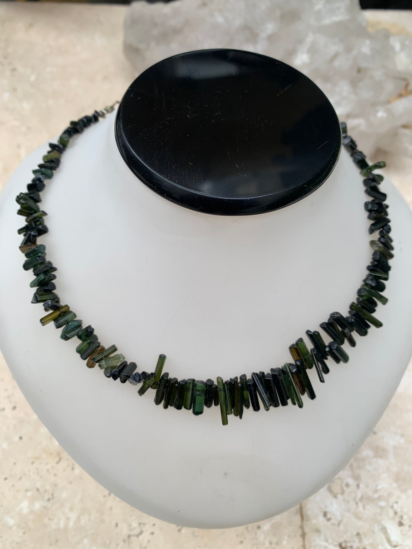 Bijoux d'exception, superbe collier en perle naturelle de tourmaline verte - verdelite - 40 cm - fait sur Argent ! Véritable œuvre d'art, chaque perle est un joyau !
