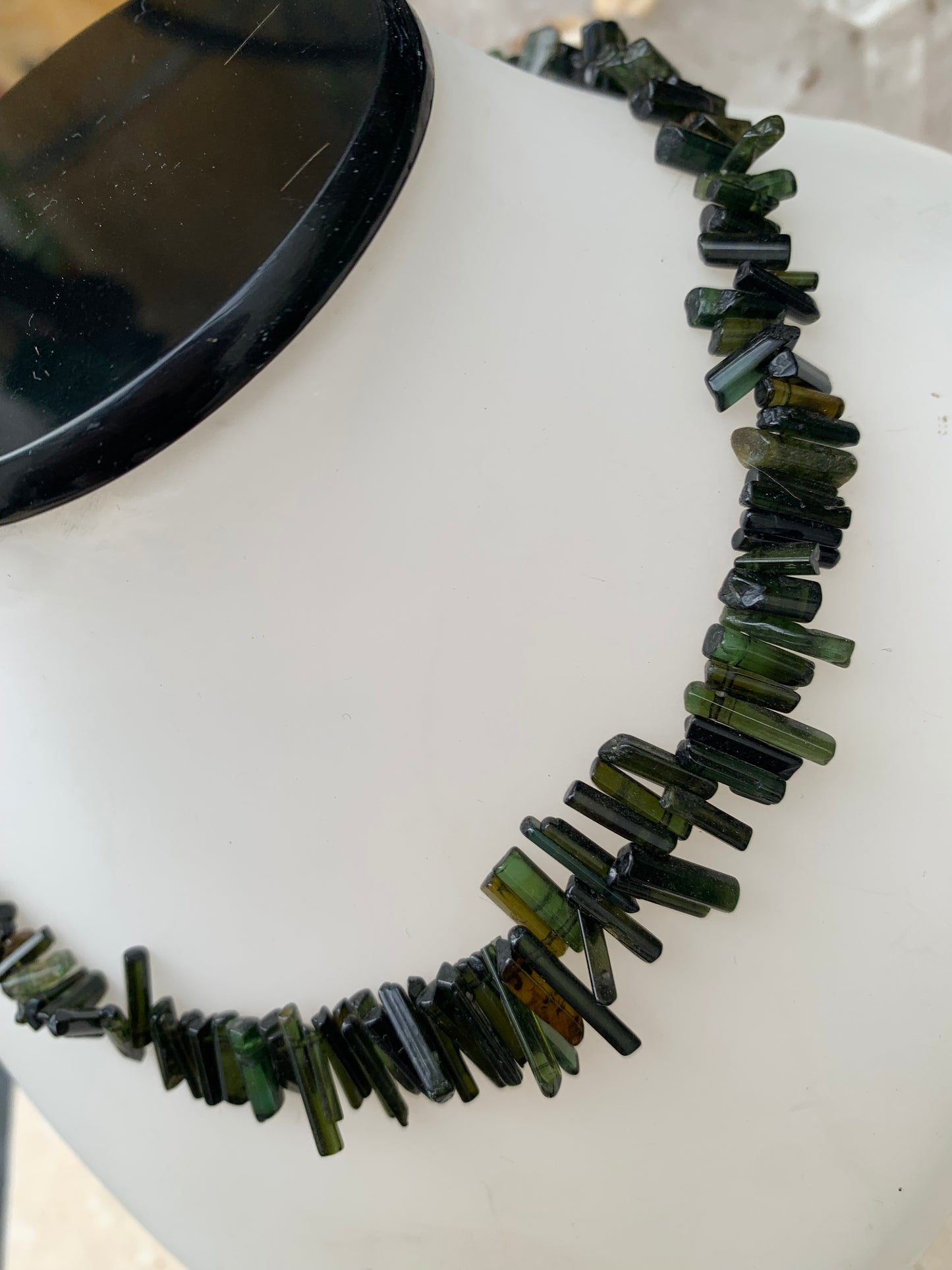 Bijoux d'exception, superbe collier en perle naturelle de tourmaline verte - verdelite - 40 cm - fait sur Argent ! Véritable œuvre d'art, chaque perle est un joyau !