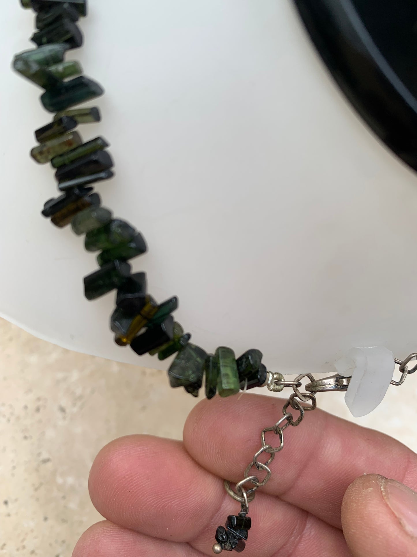 Bijoux d'exception, superbe collier en perle naturelle de tourmaline verte - verdelite - 40 cm - fait sur Argent ! Véritable œuvre d'art, chaque perle est un joyau !