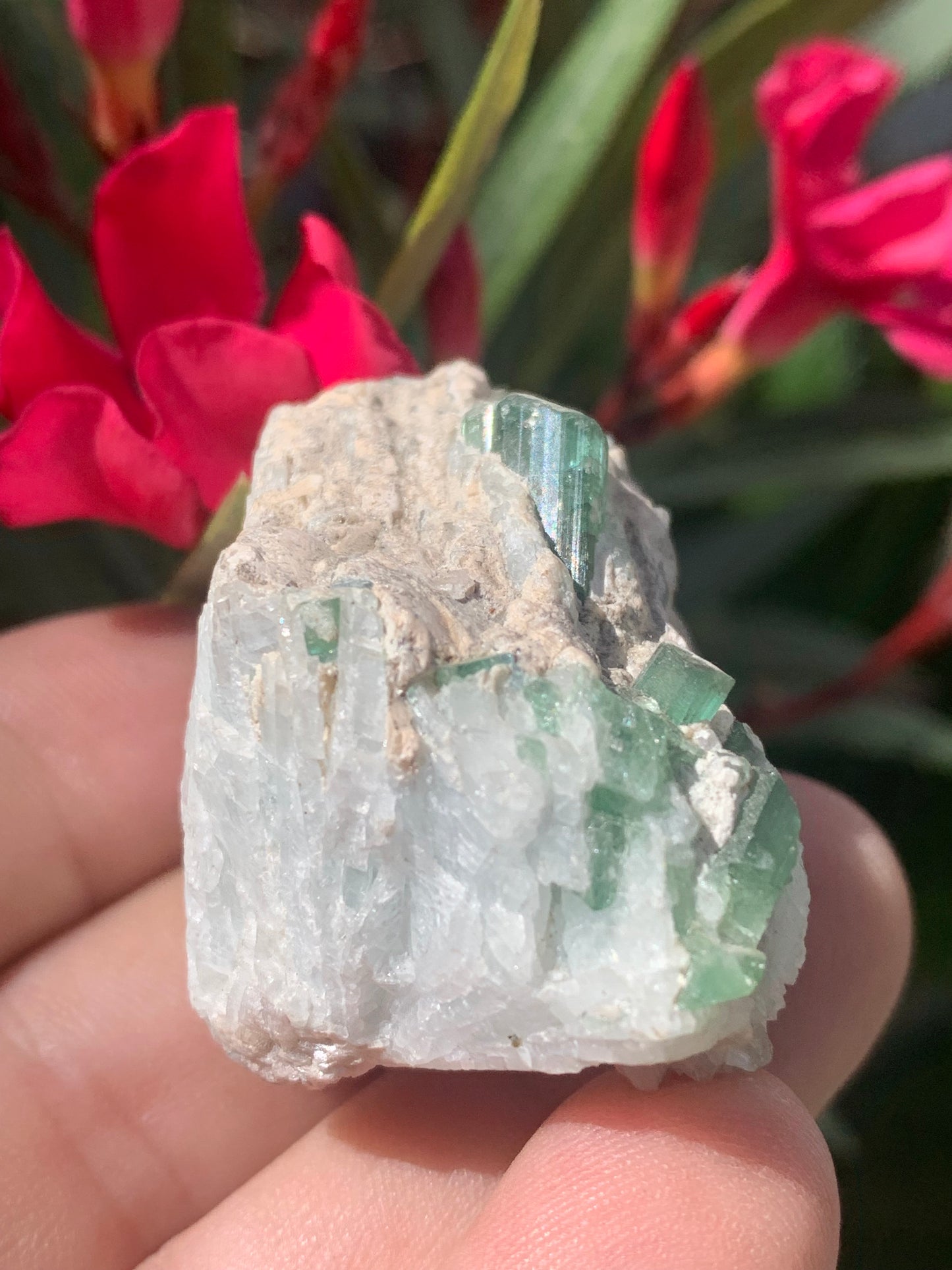 Tourmaline verte/ Verdélite, spécimen naturel de 45 x 32 x 29 mm - 53,9 grammes environ. 2 magnifiques cristaux de belle longueur !