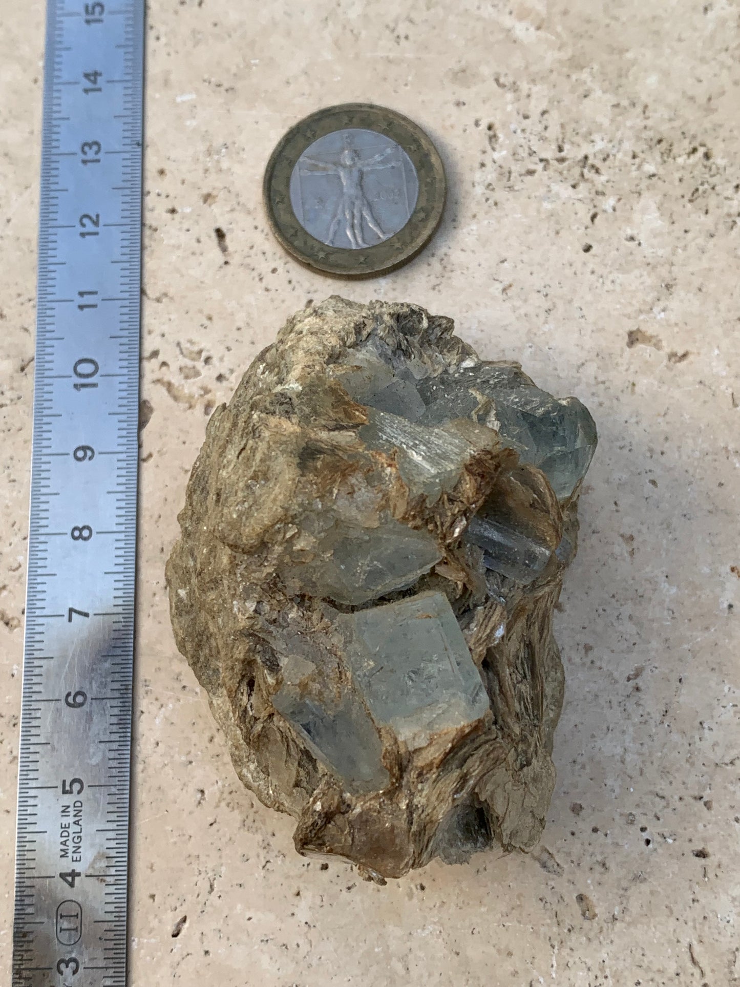 Aquamarine with Muscovite, superb piece of 66x48x43mm - 162.8 grams, 6 magnificent crystals on matrix!