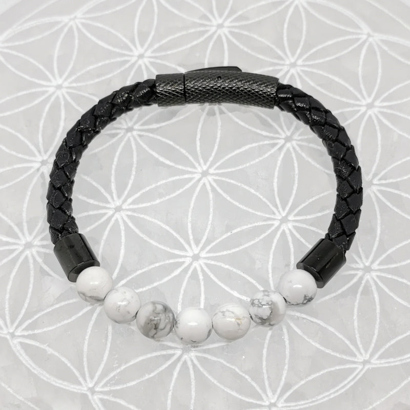 Bracelets cuir avec perles 8 mm – Collection n°3 homme/femme, fermoir magnétique, longueur 18,5 cm.