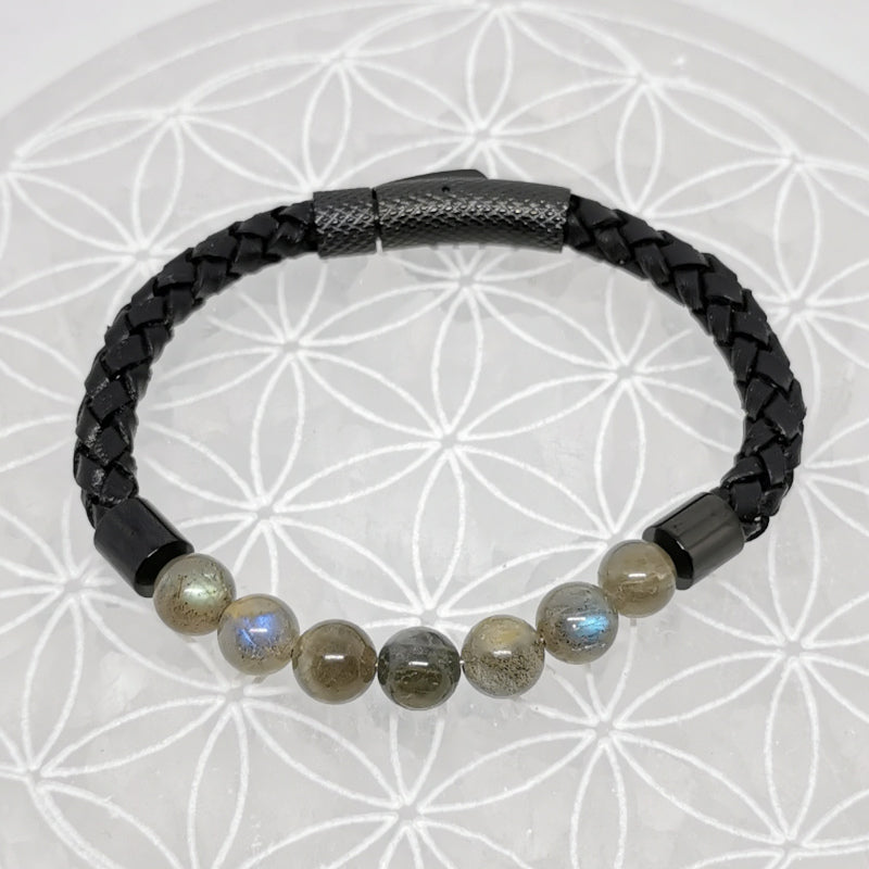 Bracelets cuir avec perles 8 mm – Collection n°3 homme/femme, fermoir magnétique, longueur 18,5 cm.