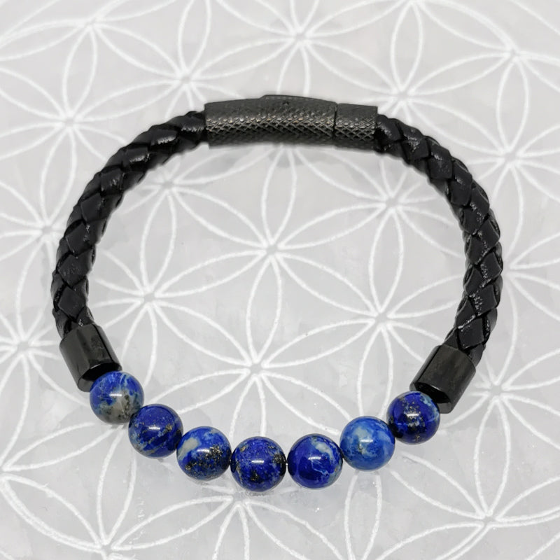 Bracelets cuir avec perles 8 mm – Collection n°3 homme/femme, fermoir magnétique, longueur 18,5 cm.