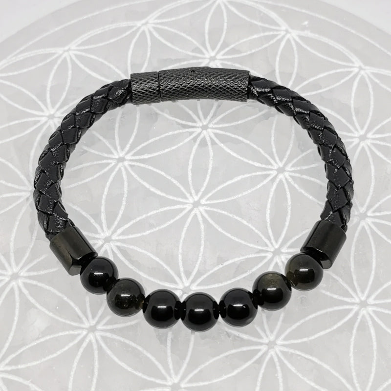 Bracelets cuir avec perles 8 mm – Collection n°3 homme/femme, fermoir magnétique, longueur 18,5 cm.