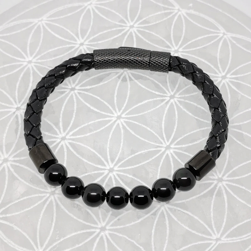 Bracelets cuir avec perles 8 mm – Collection n°3 homme/femme, fermoir magnétique, longueur 18,5 cm.