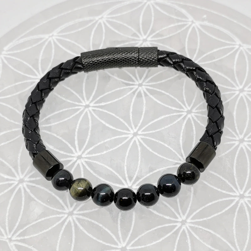 Bracelets cuir avec perles 8 mm – Collection n°3 homme/femme, fermoir magnétique, longueur 18,5 cm.