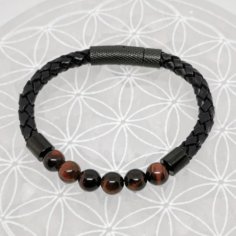 Bracelets cuir avec perles 8 mm – Collection n°3 homme/femme, fermoir magnétique, longueur 18,5 cm.