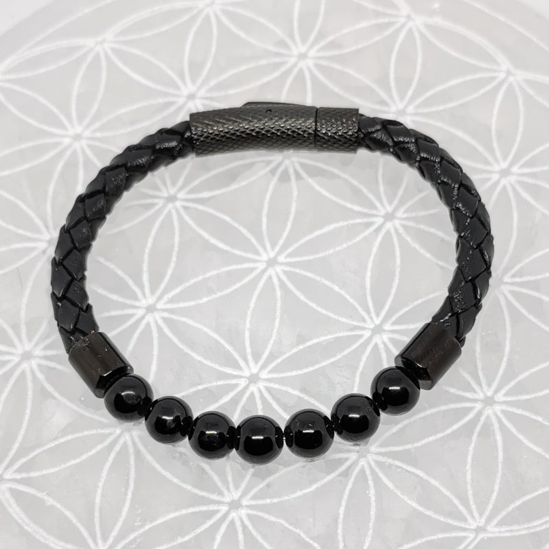Bracelets cuir avec perles 8 mm – Collection n°3 homme/femme, fermoir magnétique, longueur 18,5 cm.