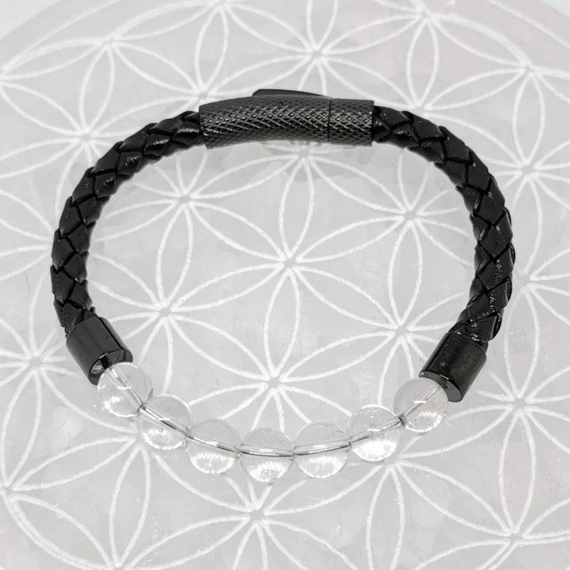 Bracelets cuir avec perles 8 mm – Collection n°3 homme/femme, fermoir magnétique, longueur 18,5 cm.