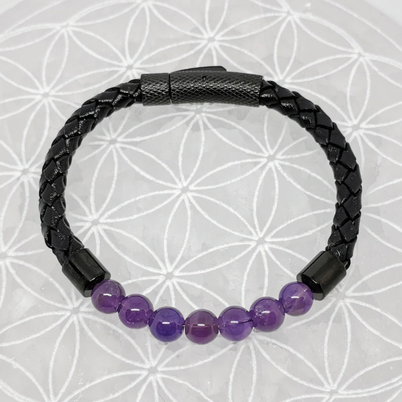Bracelets cuir avec perles 8 mm – Collection n°3 homme/femme, fermoir magnétique, longueur 18,5 cm.