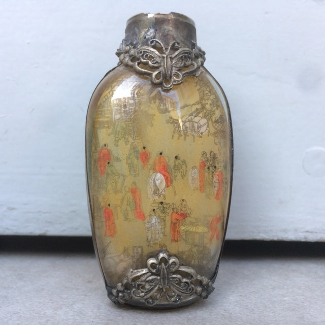 Authentique flacon a parfum Chinois, modèe ancien en verre avec armature ! 8x4x2,5 cm