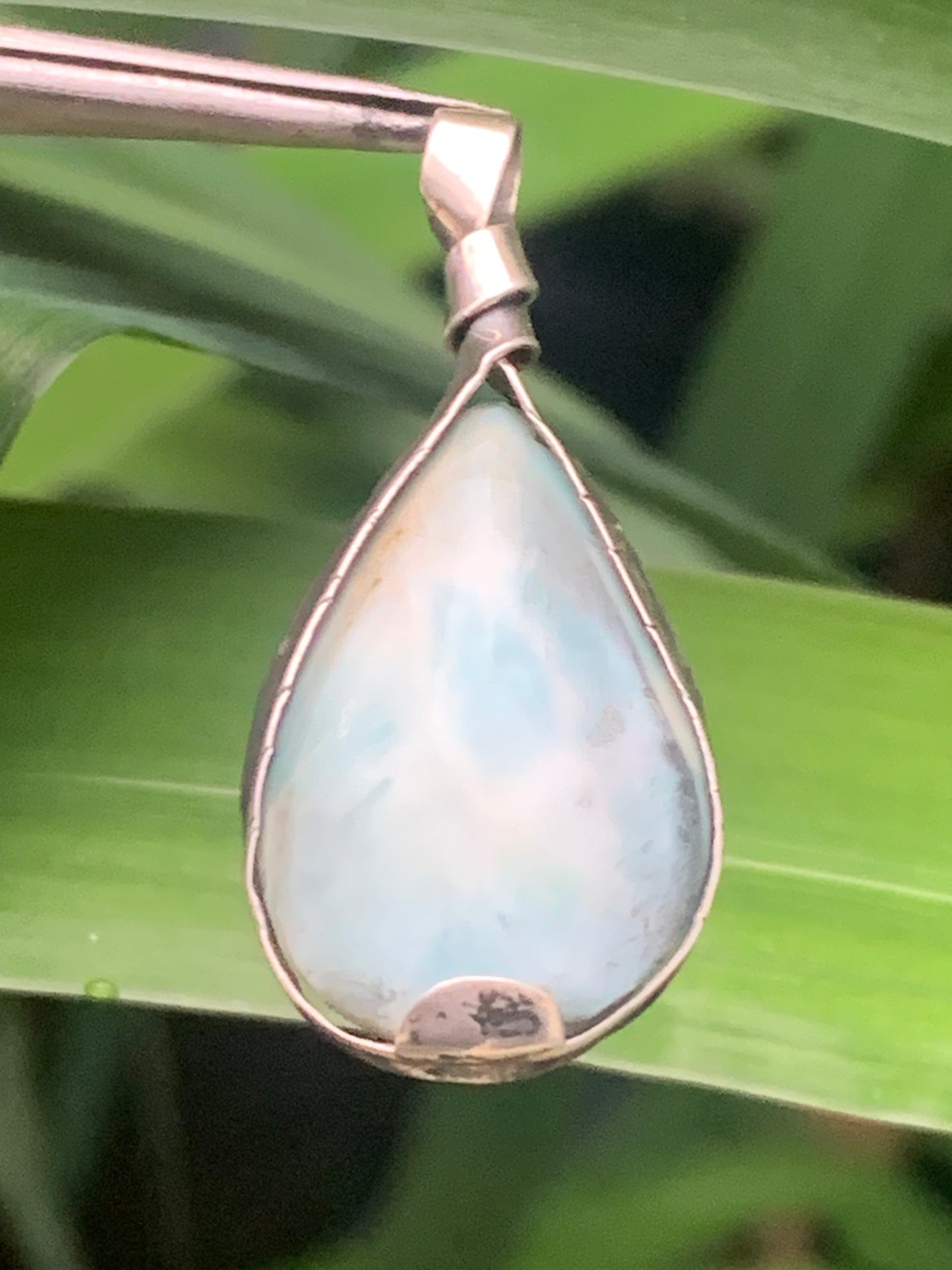 Larimar, Silver pendant, 35mm high x 16mm wide x 6mm thick. Sold with a free adjustable black cord!