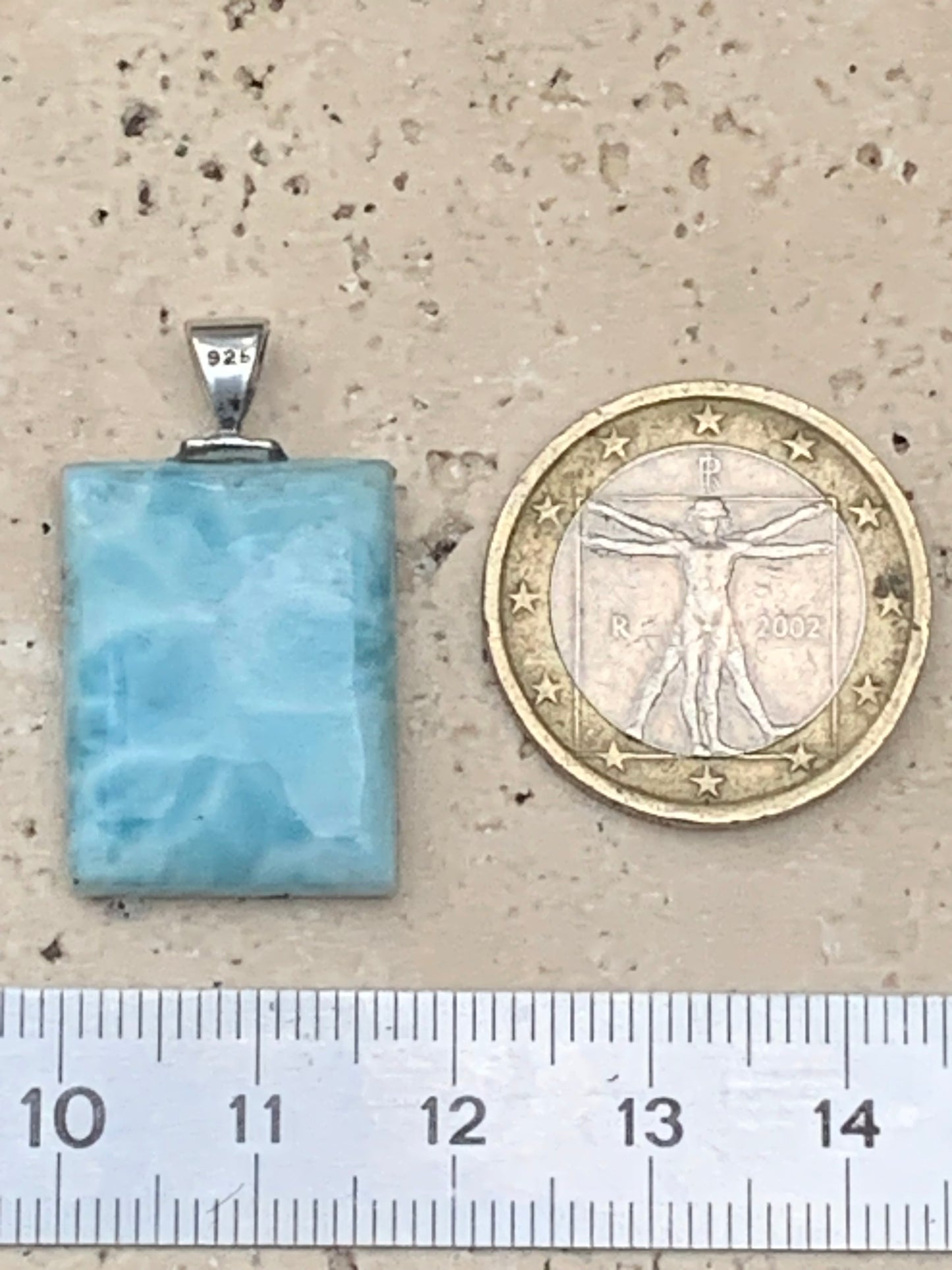 Larimar, Silver pendant, 35 mm high x 17 mm wide x 6 mm thick. Sold with a free adjustable black cord!