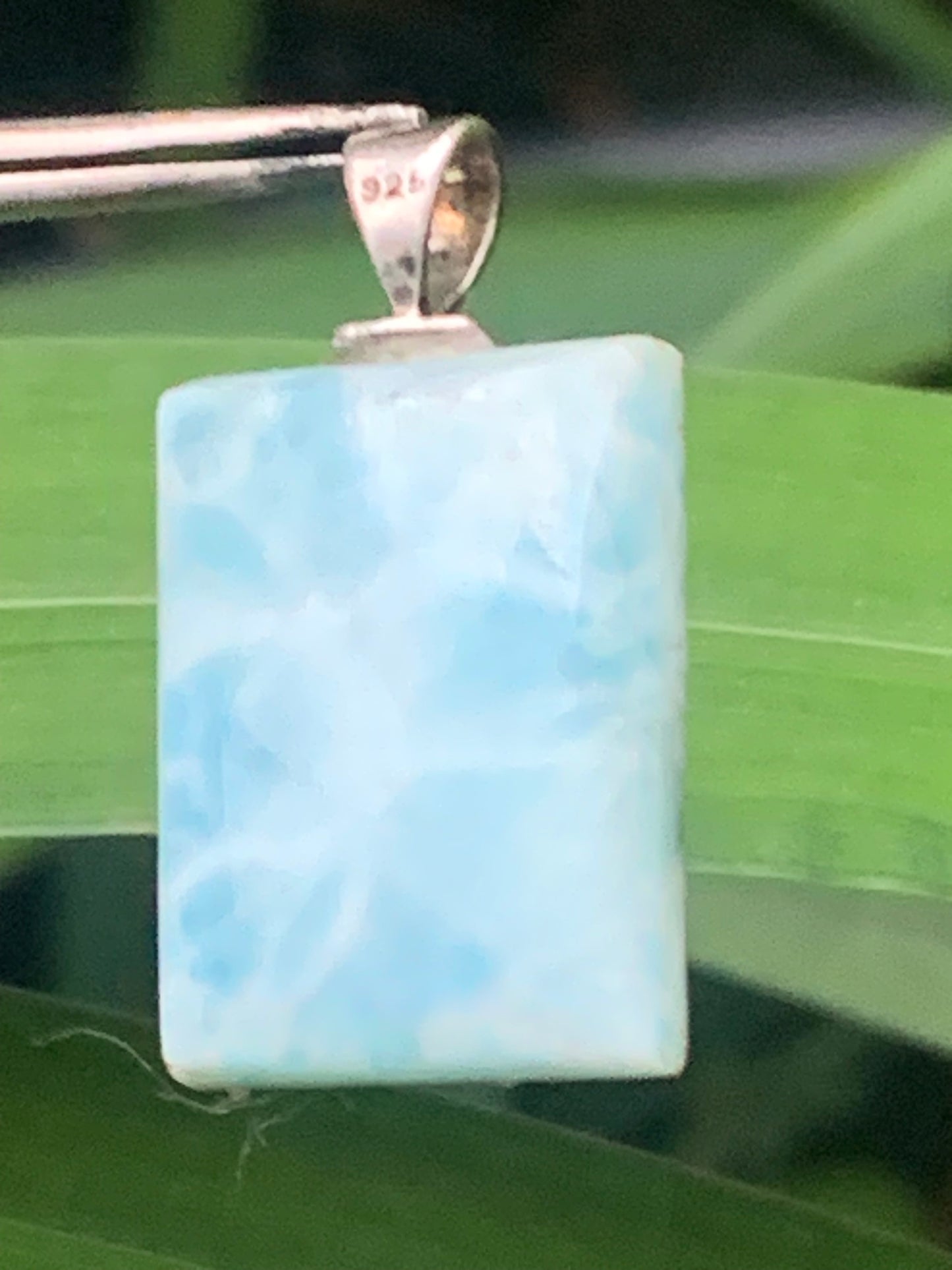 Larimar, Silver pendant, 35 mm high x 17 mm wide x 6 mm thick. Sold with a free adjustable black cord!