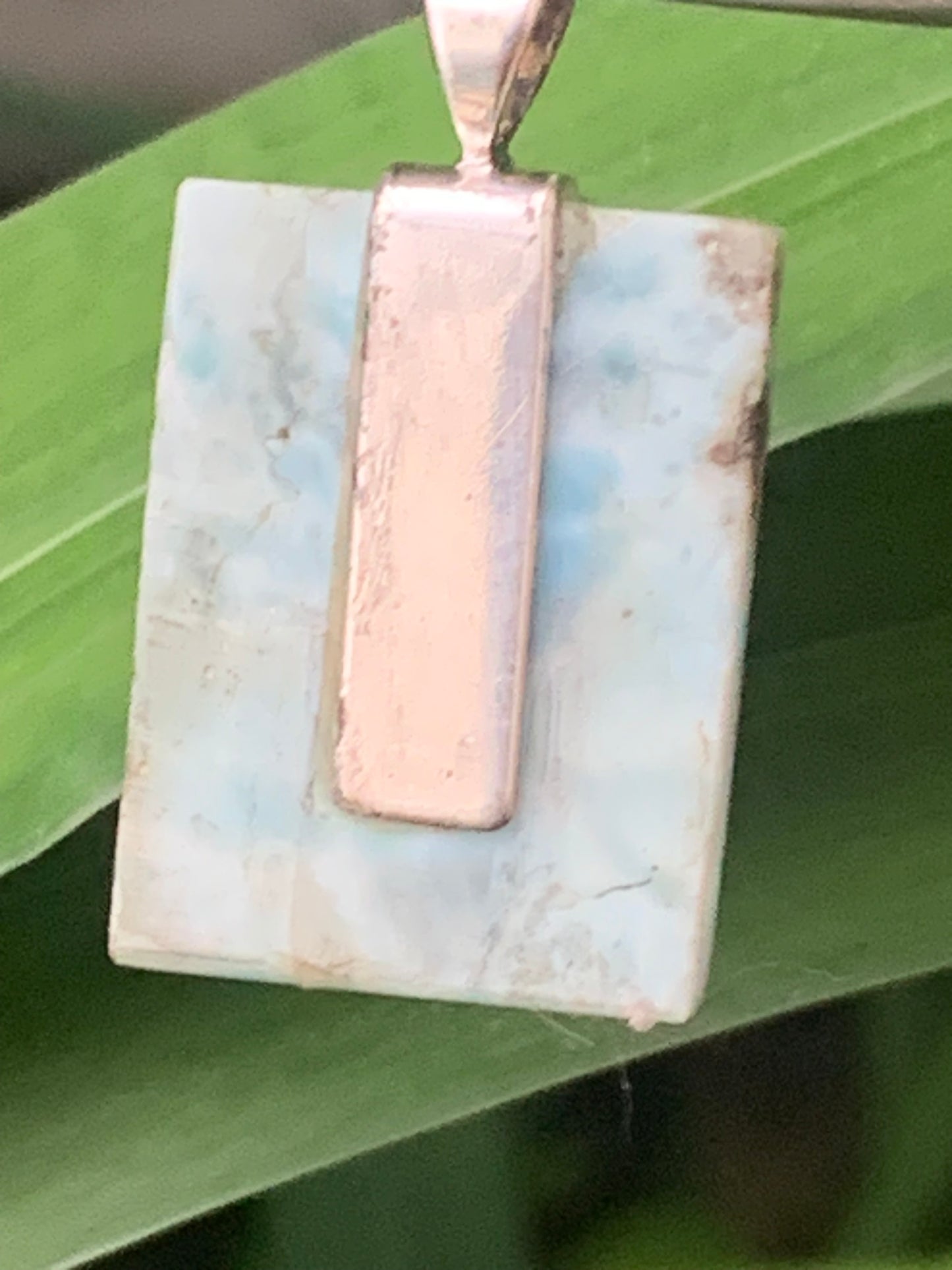 Larimar, Silver pendant, 35 mm high x 17 mm wide x 6 mm thick. Sold with a free adjustable black cord!