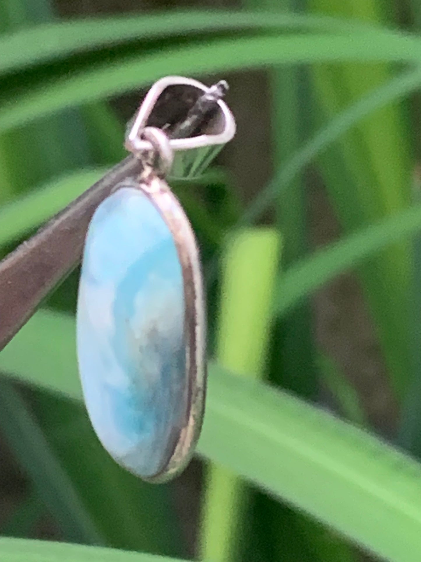 Larimar, Silver pendant, 35 mm high x 14 mm wide x 6 mm thick. Sold with a free adjustable black cord!