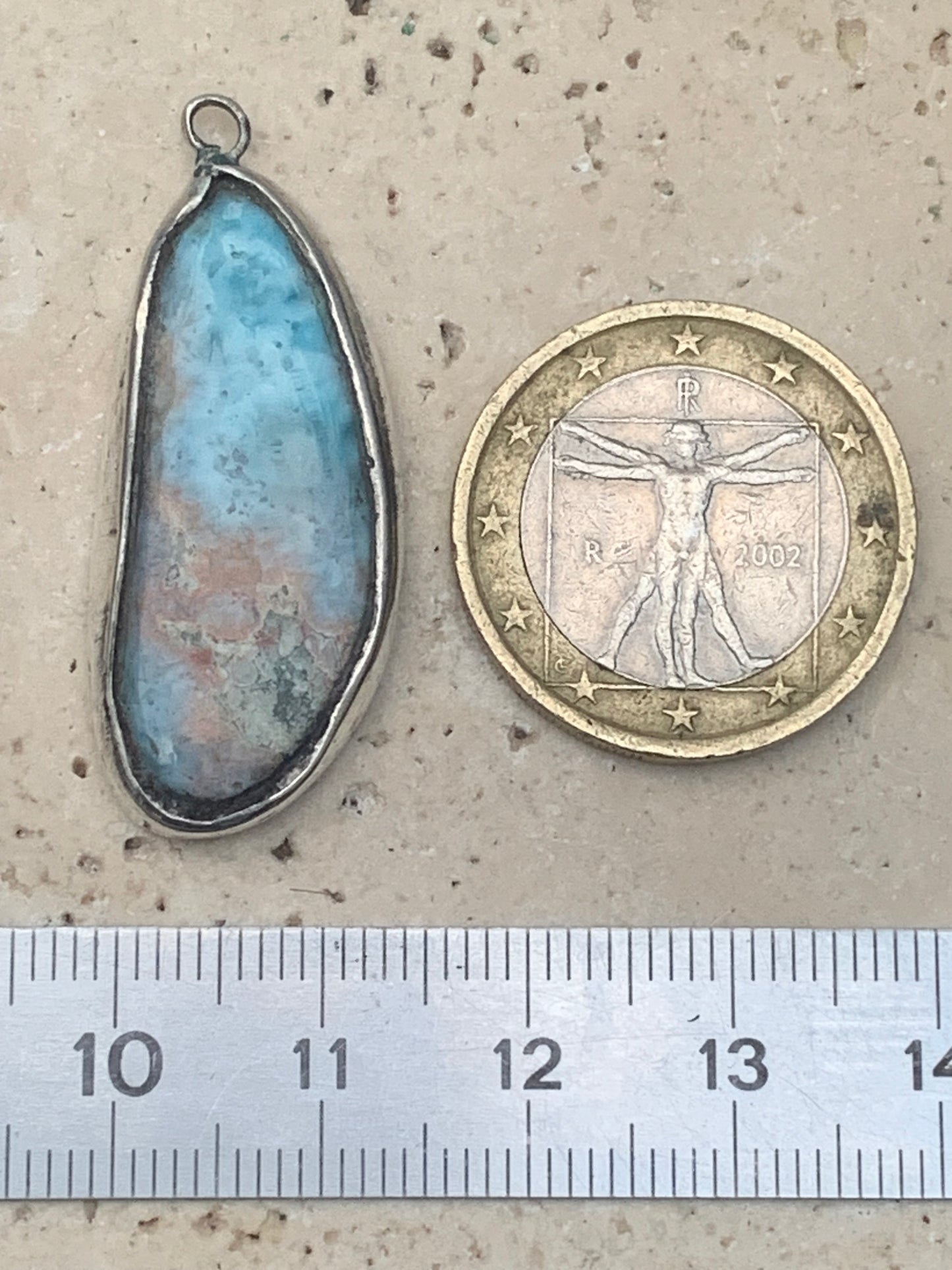 Larimar, Silver pendant, 37 mm high x 15 mm wide x 5 mm thick. Sold with a free adjustable black cord!