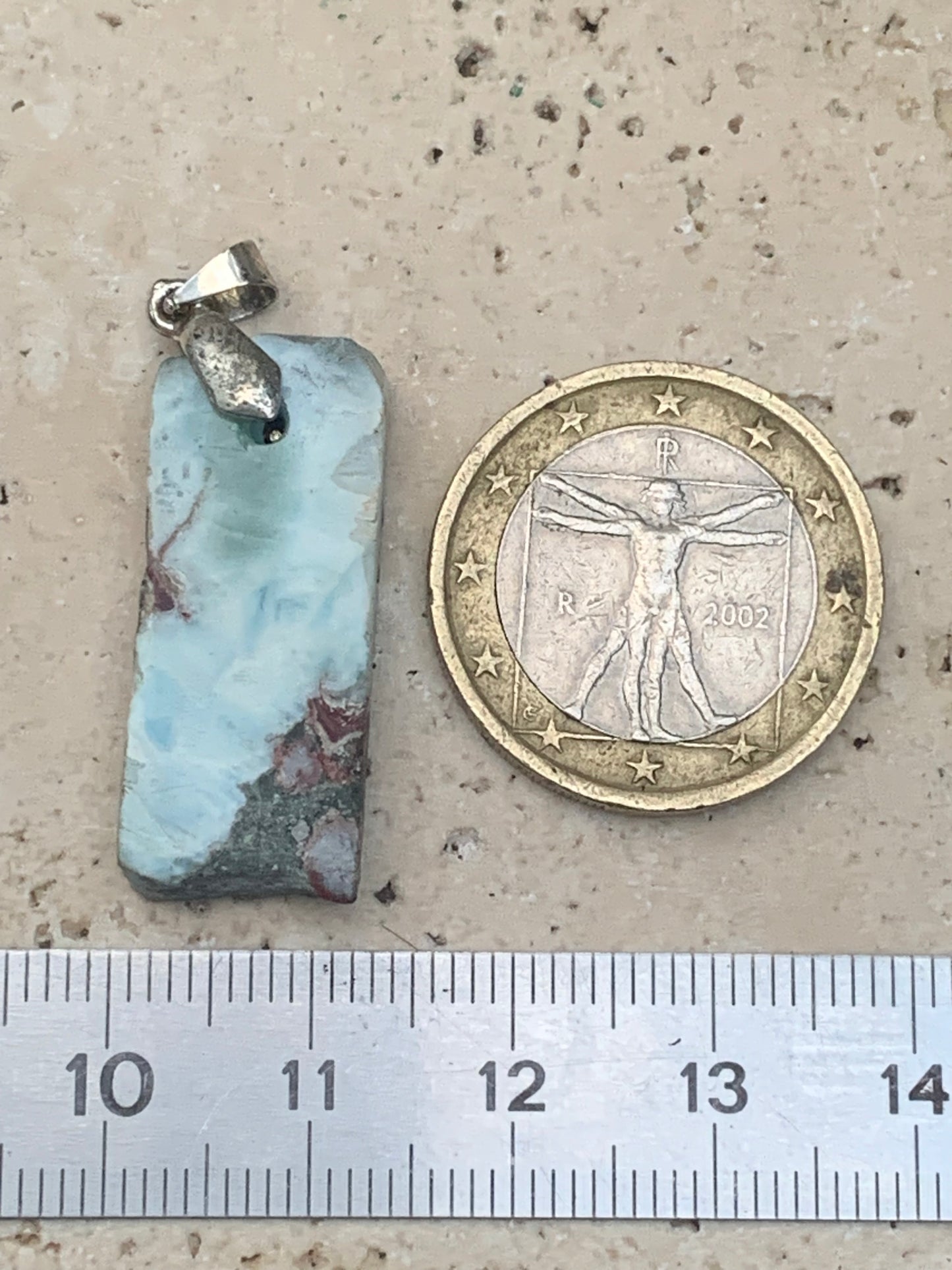 Larimar, Silver pendant, 36 mm high x 12 mm wide x 6 mm thick. Sold with a free adjustable black cord!