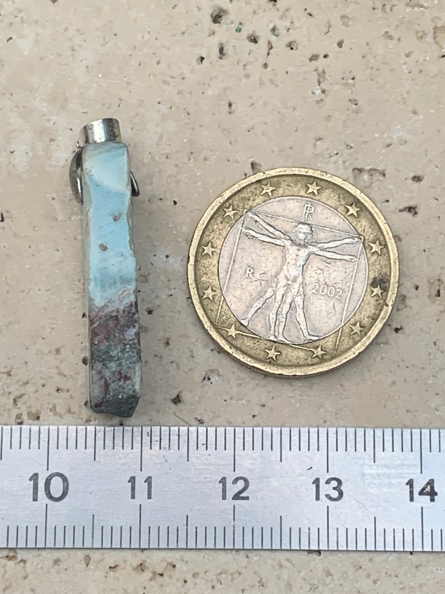 Larimar, Silver pendant, 36 mm high x 12 mm wide x 6 mm thick. Sold with a free adjustable black cord!