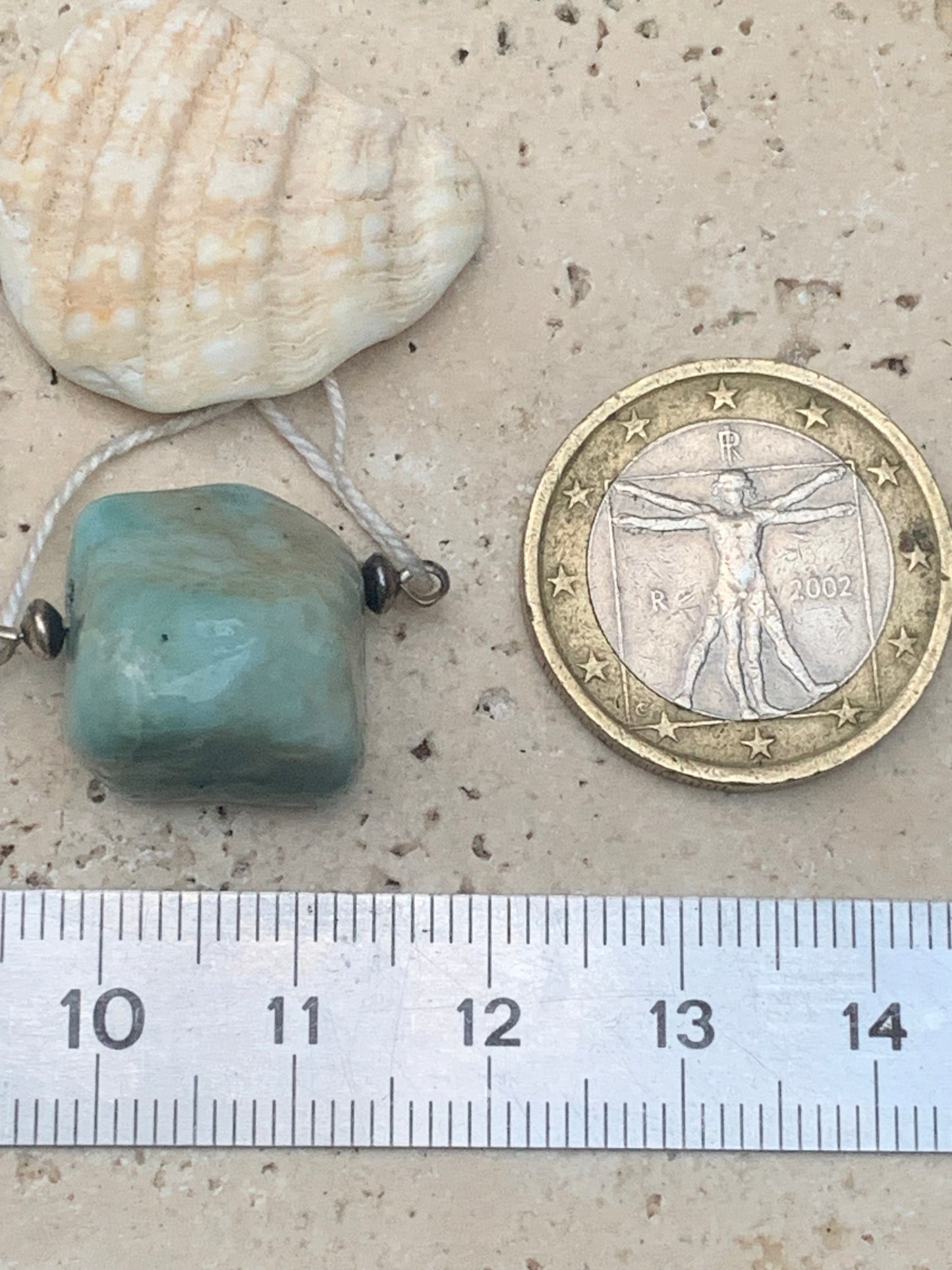 Larimar, natural stone pendant with side-piercing. 17 mm high x 15 mm wide x 14 mm thick. Chain option!